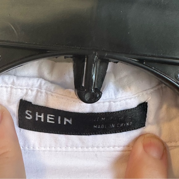 SHEIN- white button up blouse. Will be streamed before shipping. Small fit - Picture 3 of 6